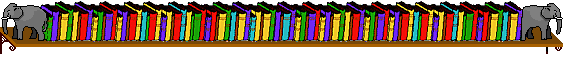 Bücherbrett mit vielen Büchlein und Elefant links und rechts